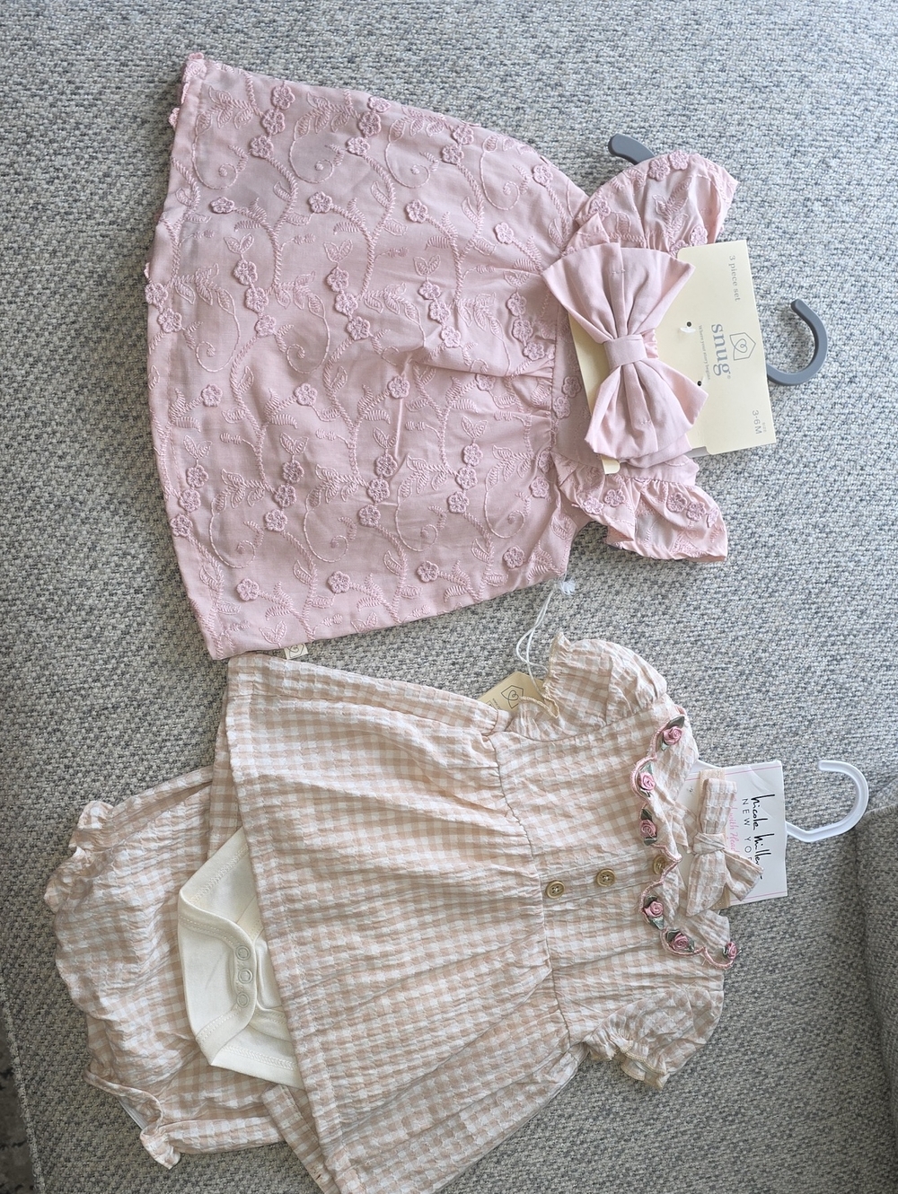 2 Outfit Sets-Pink Baby Dress & Gingham Dress Set